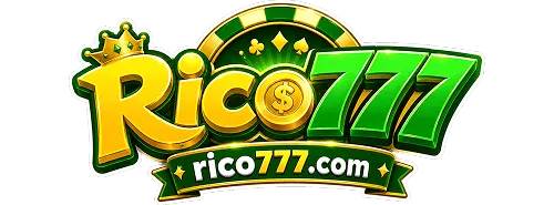 Logo verde y dorado de RICO777 sobre un fondo oscuro