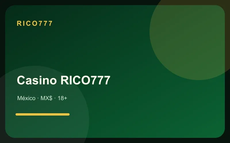 Casino RICO777 en tonos verde esmeralda y dorado