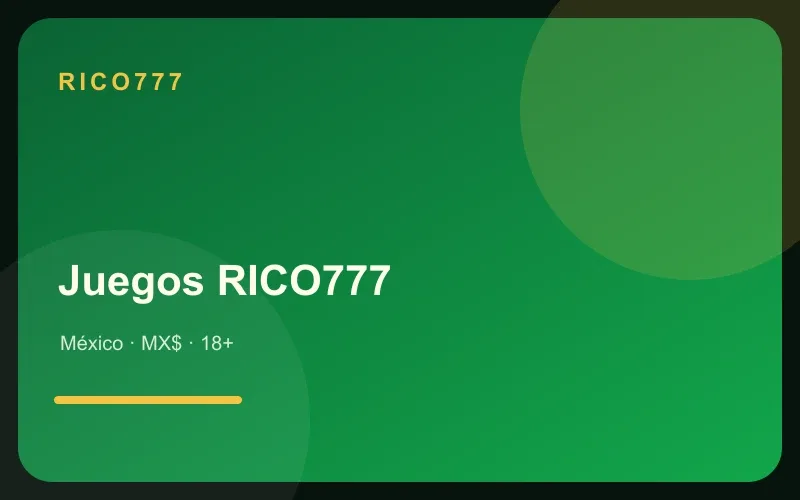 Juegos RICO777 en tonos verde esmeralda y dorado