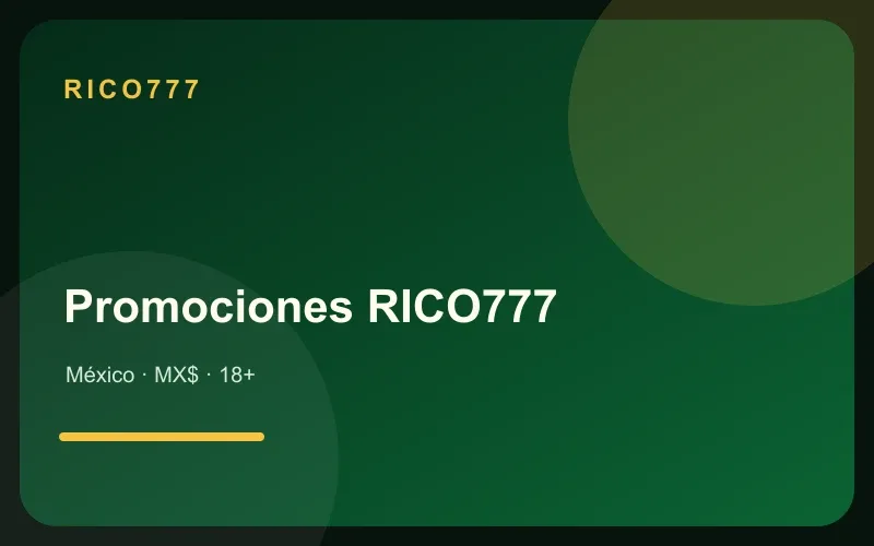 Promociones RICO777 en tonos verde esmeralda y dorado